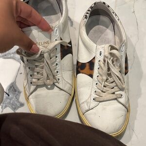 Celine White and Leopard Print Sneakers